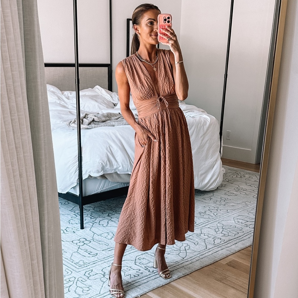 NWT Abercrombie Seersucker Ruched Midi Dress Sz XL
